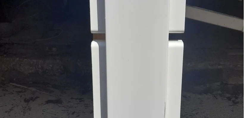 Whitnall BoardClip fixed to a deck post before the horizontal board is clipped in